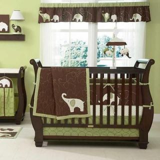 Green and Brown Elephant Nursery Boy/Girl 4p Jungle Crib Infant Baby