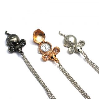 Mouse Pendant Necklace Cover Watch Crystal Chain Funny Charm Girl Lady