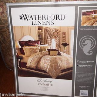 WATERFORD King Comforter DELANEY Damask Floral Gold REVERSIBLE