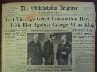 KING GEORGE VI CORONATION DAY IRISH RIOT BALDWIN MAY 1937 NEWSPAPER