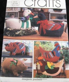 Marjorie Puckett Calico Chicken PIG goose pattern vtg 80s stuffed