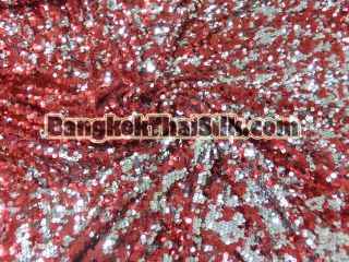RED & SILVER DANGLE MESH SEQUINS FABRIC 2 TONE DRESS COSTUME DANCE