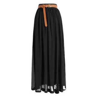 Women Chiffon pleated Retro Long Elastic Waist Band Maxi Dress Skirt