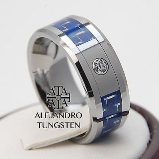 Alejandro Tungsten Carbide Ring Magnificent Blue Inlay Amazing Diamond