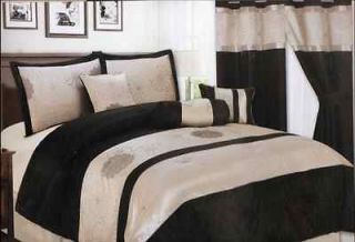 Sunflower Black/BeigeJac quard Comforter Set with Matching Curtain