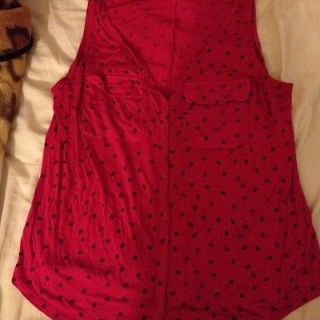 Old Navy Pink With Blue Polka Dot Button Down Tank Blouse Very Cute