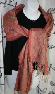 alessi mauve red tan wool pashmina wrap pretty print shawl