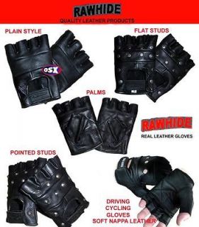LEATHER FINGERLESS GLOVES ALL STYLES AVAILABLE BIKER GOTH PUNK DRIVING