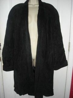 ELLEN ASHLEY BLACK 100% Suede Leather Swing Winter Open 3/4 Coat Plus