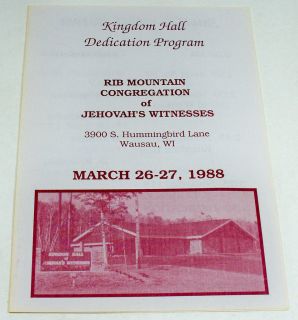 1988 Rib Mountain WISCONSIN Kingdom Hall Dedication Program Watchtower