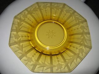 Amber Depression Cut Glass Etched Dinner Plate Dish