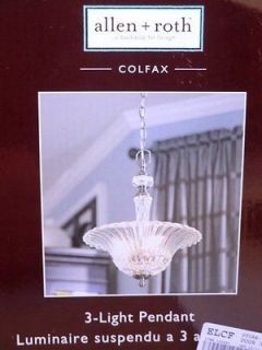 NEW NIB Allen Roth colfax 3 light pendant chandelier crystal glass