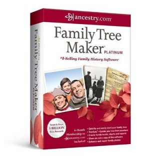 FAMILY TREE MAKER PLATINUM 2012 + ANCESTRY 6 MONTH MEMBERSHIP NEW