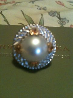 Beautiful Judith Ripka Sterling & 14k Clad White Pearl Ring Size 6