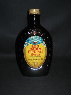 Vintage Brown Glass Log Cabin Syrup Bottle wLid 1776 Bicentennial