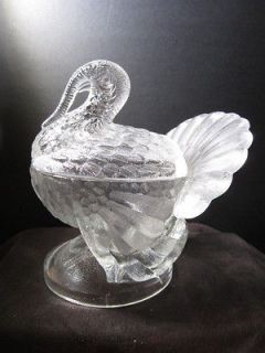 TAIL TURKEY GLASS COVERED CANDY SERVING DISH SMITH DEPRESSION GLASS