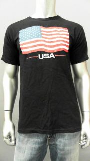 Anvil 10ZF.1 American Flag Mens M Black Cotton Crew Neck T Shirt Tee