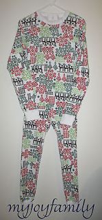 HANNA ANDERSSON Organic Long Johns Pajamas Noel To All Green XS Extra