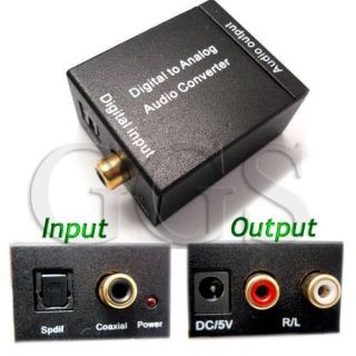 Digital Optic Coaxial RCA Toslink Signal to Analog Audio Converter