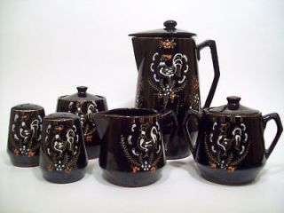 Japanese Rooster Tea Pot Red Clay Pottery 9 Piece Lot