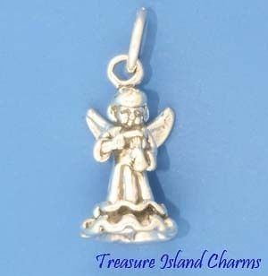 ANGEL PLAYING THE VIOLIN 3D .925 Sterling Silver Charm