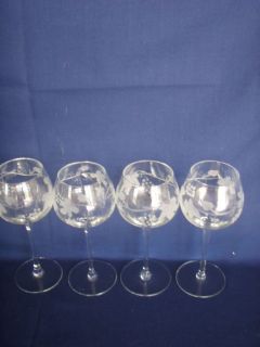 ANTIQUE 4 WINE ROEMER GLASS CLEAR CUT CRYSTAL GLASS GRAPE LEAF PATTERN
