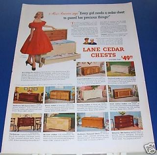 1952 Lane Cedar Chest Ad Ms America Ceil Chapman Gown