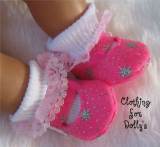 DOLLS CLOTHES FELT SHOES CERISE PINK WITH OPTIONAL SOCKS FIT ANNABELL