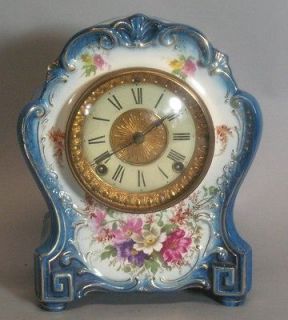 Antique Ansonia Royal Bonn Porcelain Clock La Hay c. 1880s