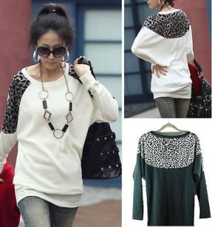 New Fashion Womens Batwing Tops Long Sleeve Casual Blouse Leopard