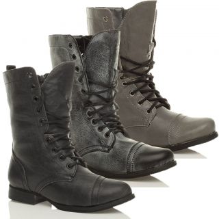 WOMENS LADIES MILITARY LACE UP ARMY COMBAT ANKLE BOOTS SIZE