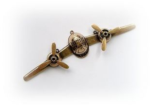 Vintage AIRPLANE With PROPELLER Antique Ox Brass Pendant Findings (F)