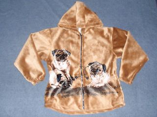 ladies pug design fleece anorak jacket size large hood plush fleece