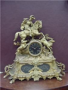 Antique French Hunting Scene Mantel Clock Chimes 1800s
