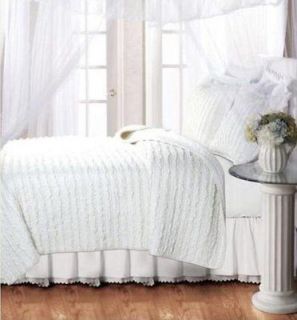 WHITE RUFFLE Full / Queen QUILT SET   COUNTRY COTTAGE RAG RUFFLED