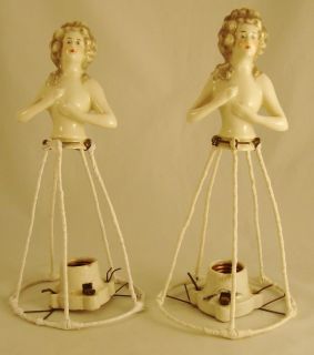 Antique German Porcelain Doll Lamps PAIR