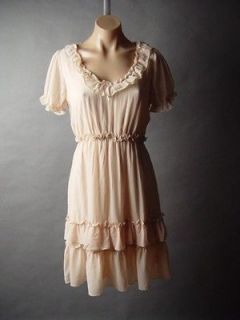 Victorian French Maiden Belle Marie Antoinette Ruffled Chiffon Dress M