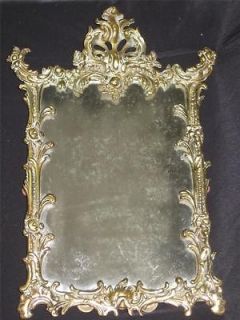Ornate Antique Victorian Brass Mirror Framed Vanity or Boudoir Vintage