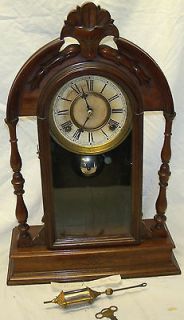 Rare Old Antique E N Welch Carved Mahogany 8 Day Strike Mantel Clock