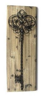 Decorative Cast Iron Key on Wooden Board Wall Art