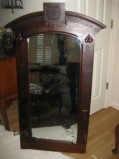 ANTIQUE 1920S SOLID MAHOGANY WALL MIRROR WITH HOOKS