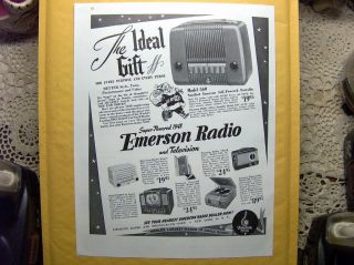 Print Ad Emerson Table Portable Tube Type Radio Phono TV Americana Art