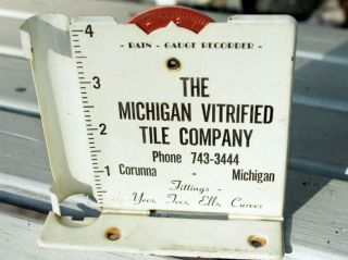 Vintage Rain Guage Michigan Vitrified Tile Co Corunna Metal Measure