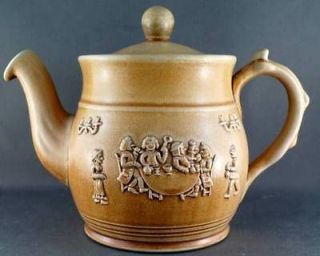 Vintage Denby Derby Bourne Medieval Feast Scene Beige Teapot Tea Pot