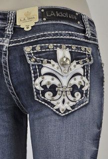 La Idol Boot Cut Jeans W/ White Stitching And Fleur De Lis Studs