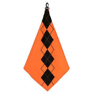TERRY Orange Argyle Print Microfiber Tri Fold Golf Towel