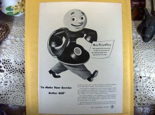 Print Bell System Rotor less Telephone Cable Spool Man Americana Art