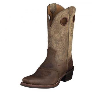 Ariat Mens Heritage Roughstock Leather Cowboy Boots Brown Bomber