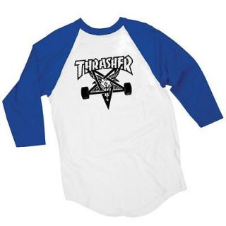 Thrasher Magazine SKATE GOAT 3/4 RAGLAN Shirt BLUE/WHT XL