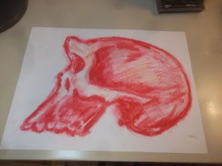 Andrew Mass outsider art folk orig oil paint stick gorilla skull odd